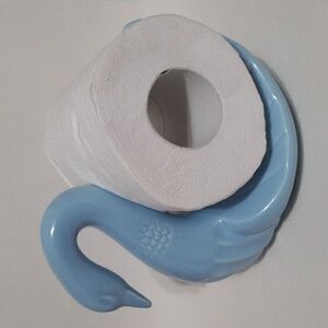 Swan Hand Towel Holder Ceramic Powder Blue Made in Japan Bathroom Vintage